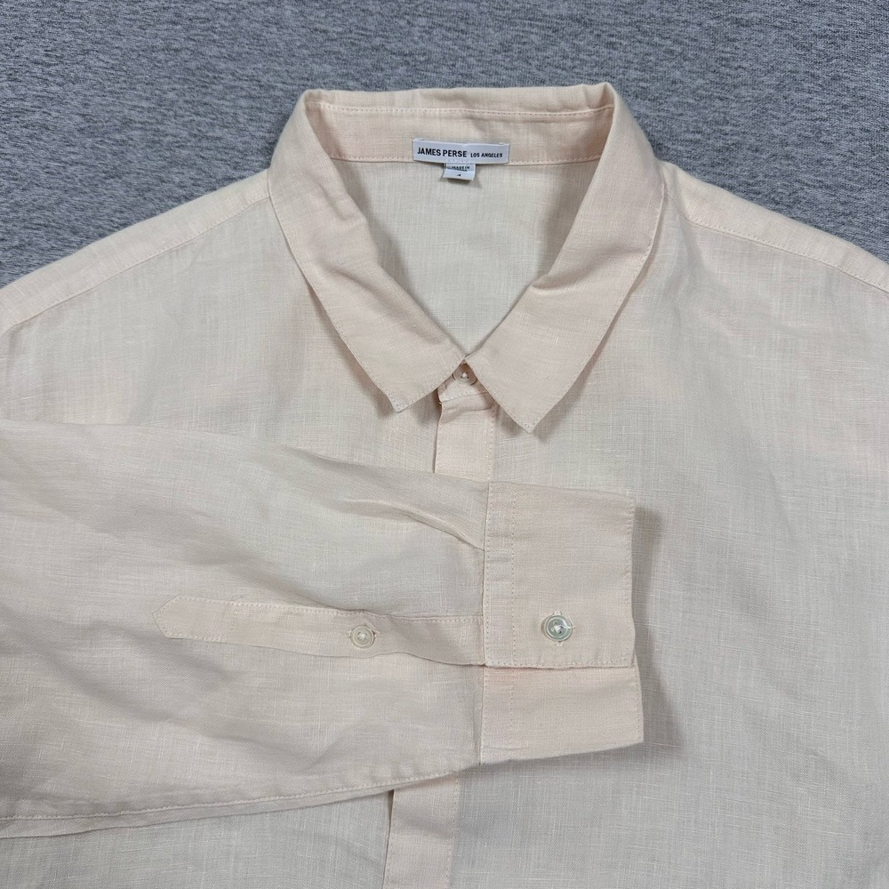 James Perse Shirt Mens Size 4 (US XL) Peach 100% Linen Long Sleeve Button Up